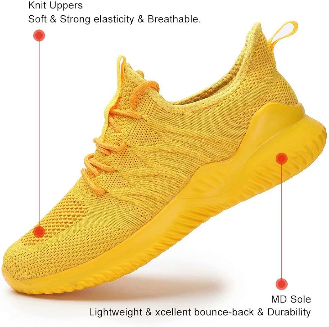 KEEZMZ Womens Ladies Walking Running Shoes Slip On Lightweight Casual Tennis Sneakers Clothes Shoes 6 Yellow