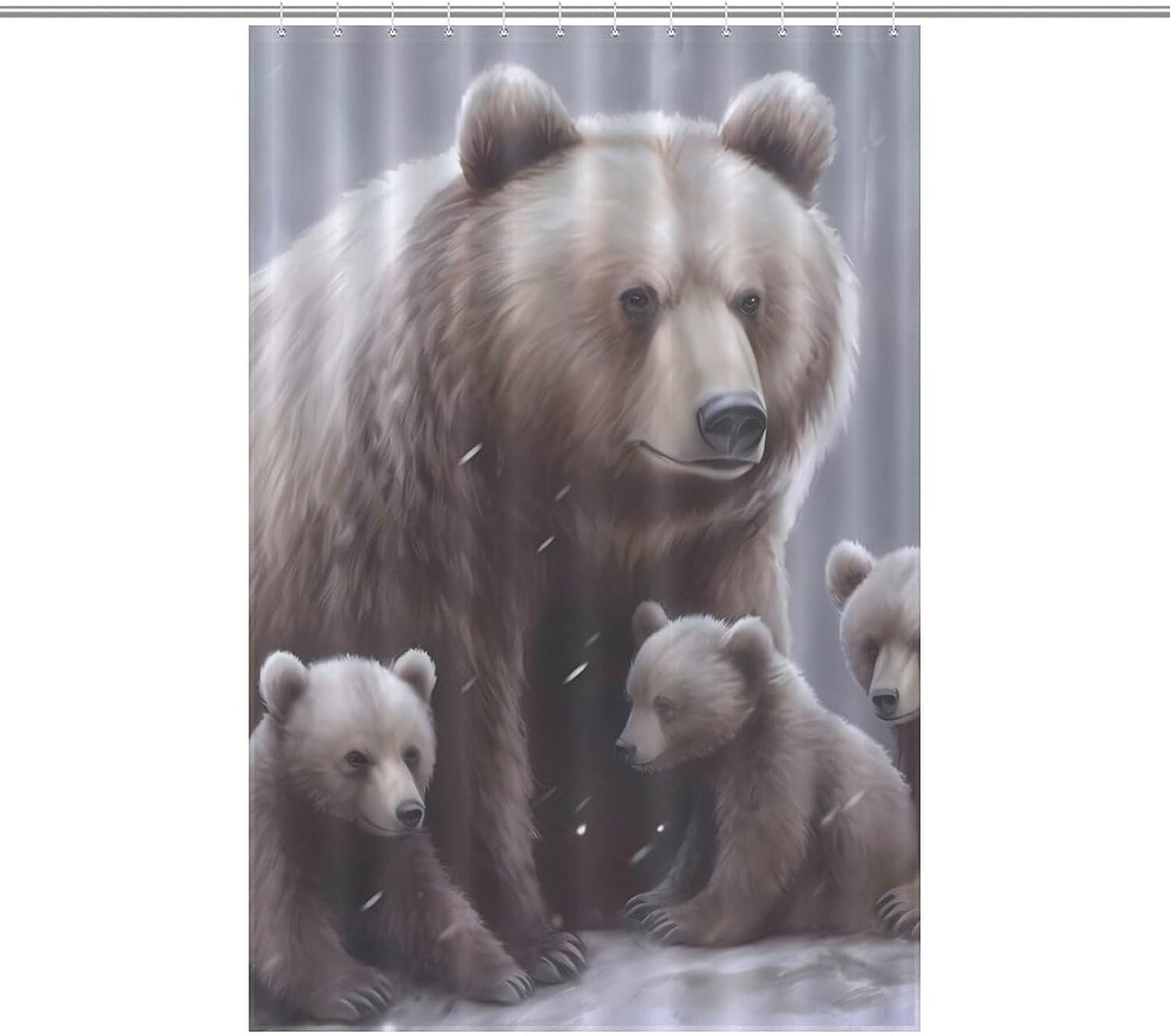 Bear Mama Little Winter Day Funny Shower Curtains Washable Bath Curtain Liner with Hooks for Bathroom Bath Tubs