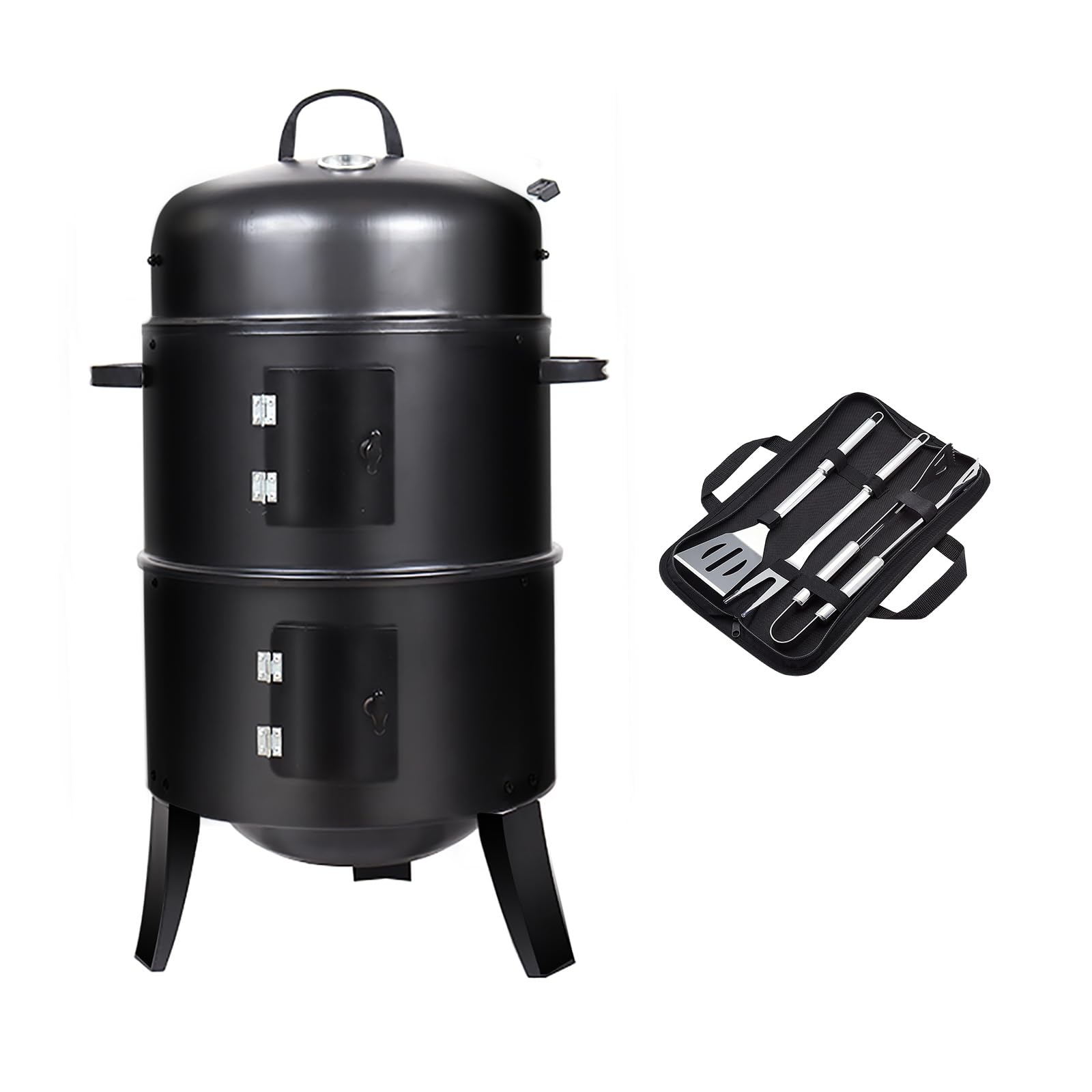 16 inch Vertical Charcoal Smoker, BBQ Grill, Fire Pit, 3-in-1 with Built-in Thermometer, Adjustable Air Vent, Idea for Parties, Backyard, Patio, Camping