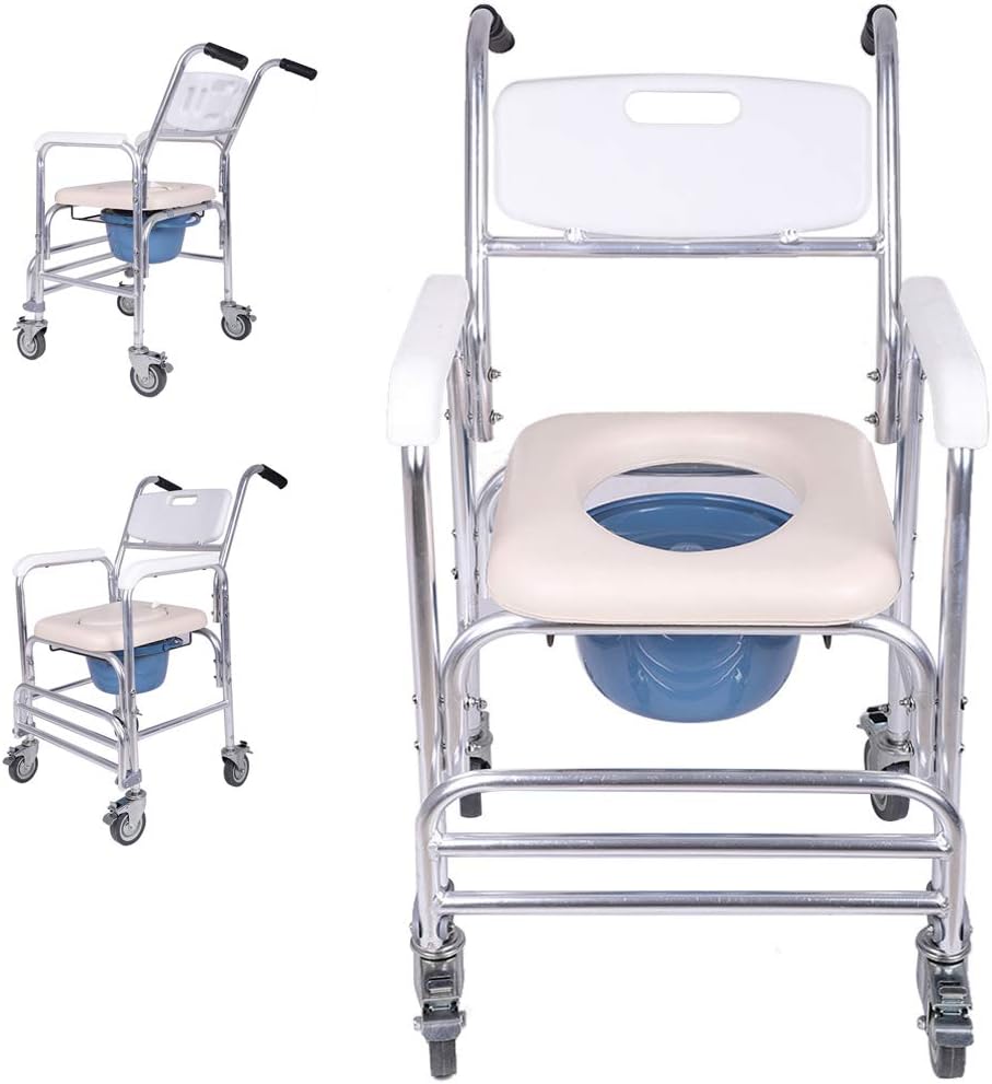 Medical Folding Commode, Rolling Shower Commode Chair