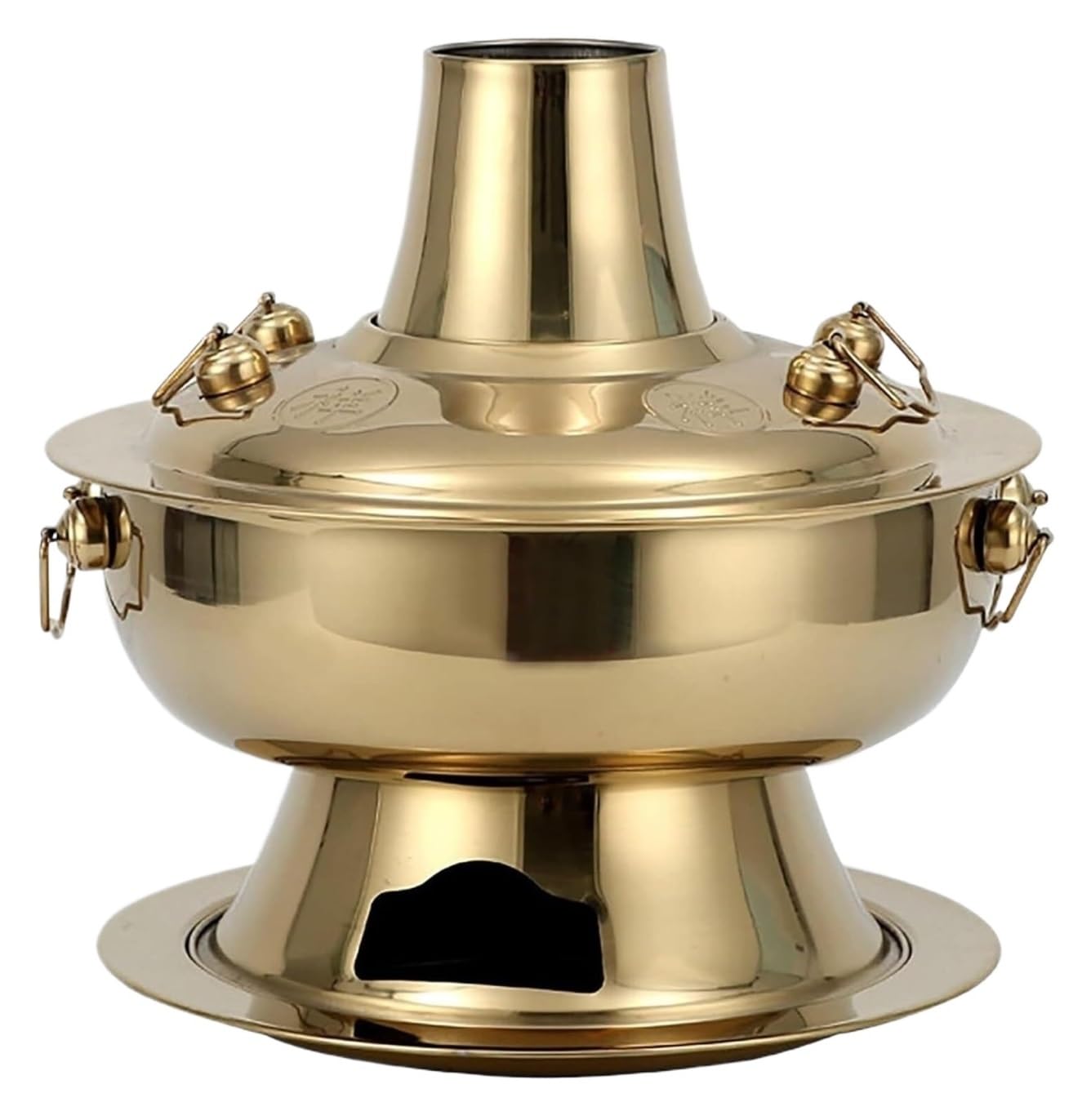 NGDFGR Chinese Charcoal Hotpot Stainless Steel Hot Pot Traditional Hot Pot Vintage Shabu Pot Stew Pot For Family Friends Copper Hot Pot,Gold-36cm