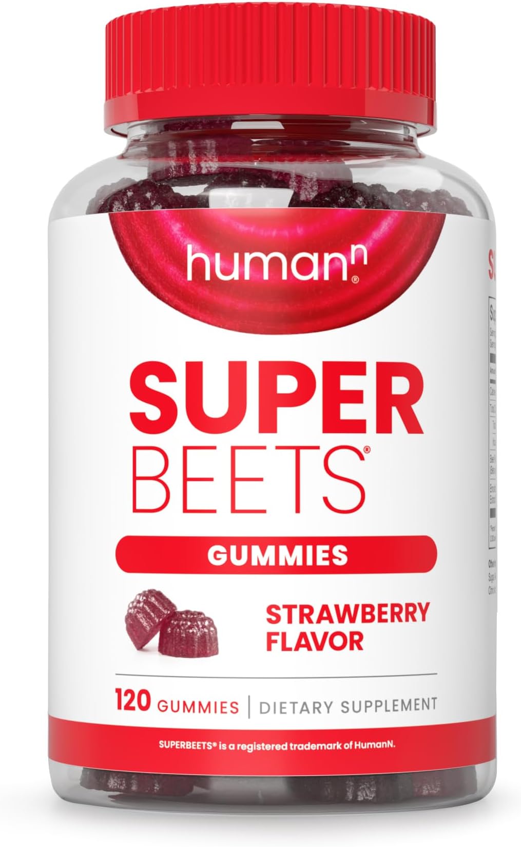 SuperBeets Strawberry Heart Gummies - Beetroot & Grape Seed Extract, 120 Count