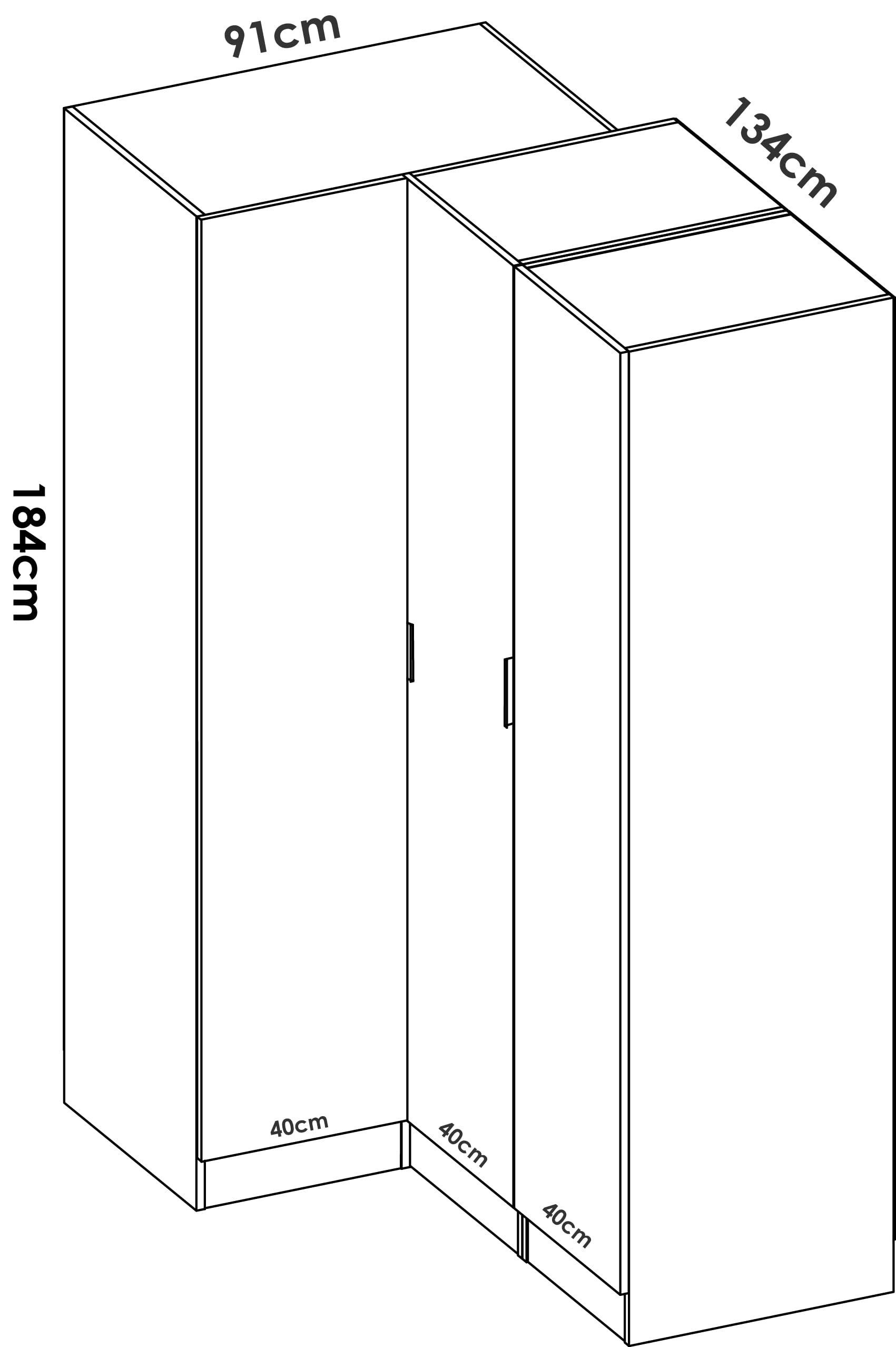 DEKIT GRUPO RIMOBEL Essen Armario de rincón, Madera de ingeniería, Blanco, 184 cm (Alto) x 91 cm (Ancho) x 133 cm (Prof.)