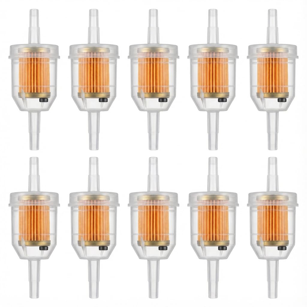 Gas Inline Fuel Filters with magnet for Kawasaki Kohler Briggs & Stratton John Deere 1/4 Inch x 5/16 Inch (Pack of 10)