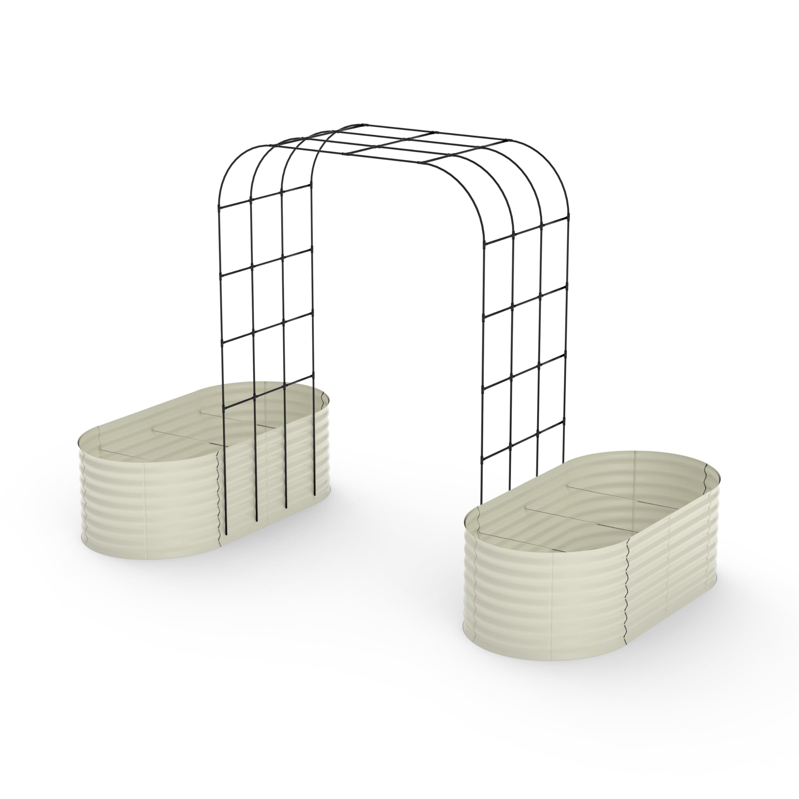 Garvee Cama de Cultivo Elevada de Metal 2 Piezas 200x60x45cm con Arco de Enrejado 180x90x240cm Acero Galvanizado 0.6mm Tuercas de Mariposa para Huerto Urbano Plantas Trepadoras Exterior Beige