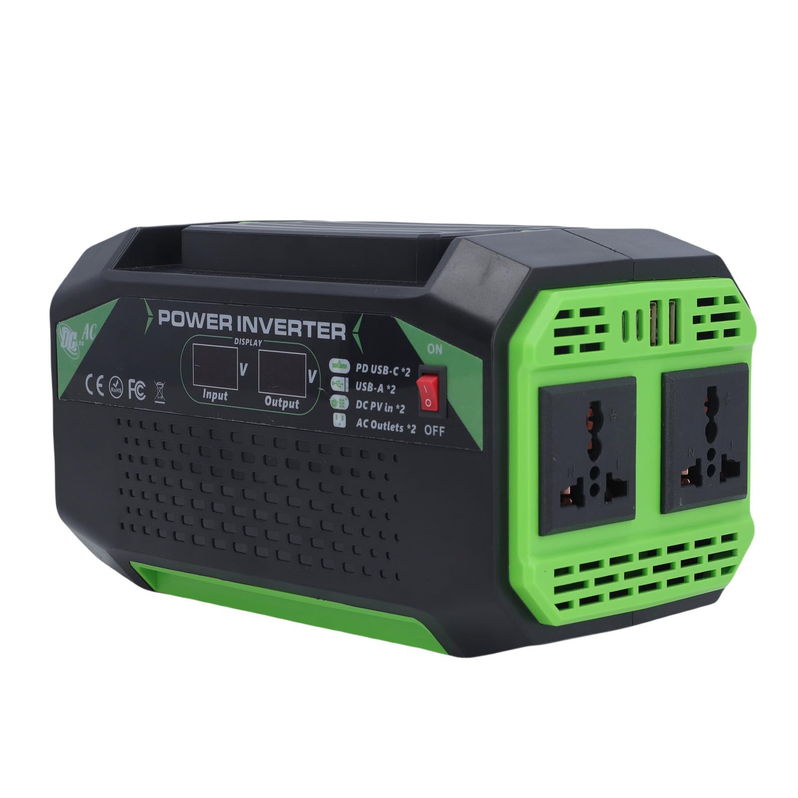 Drfeify Zmodyfikowany Falownik Sinusoidalny o Mocy 300 W, Falownik Samochodowy ABS 12 V na 220 V z Wyświetlaczem LCD, Dwa Gniazda USB i Gniazda Uniwersalne, Moc Szczytowa 600 W do Użytku na Zewnątrz