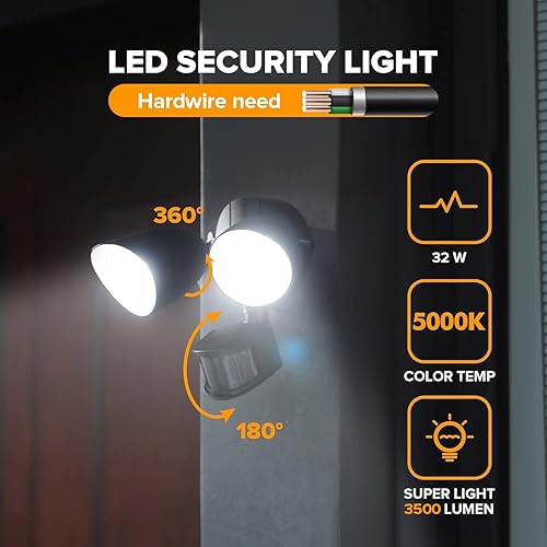 Miniatura 2 de UME Paquete de 2 luces LED de seguridad de 32 W 3500 lúmenes con sensor de movimiento para exteriores, luz diurna de 5000 K, IP65 impermeable, del