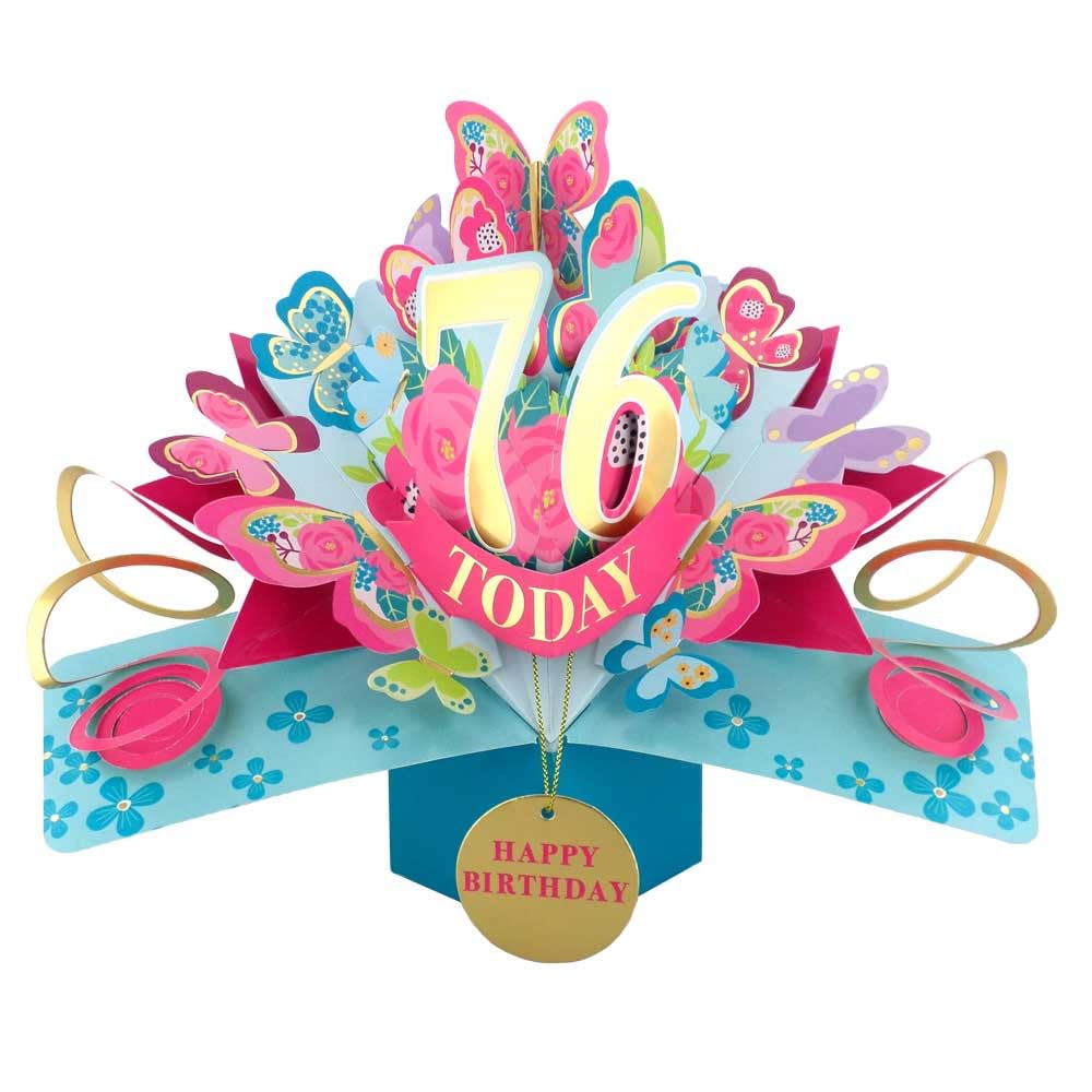 76 Today Happy 76th Birthday Pop-Up Greeting Card Love Kate's Pop Up Cards Her Design POP236MC76