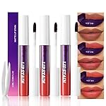 evpct 3Pcs Nude Brown Brownish Red & Orange Red Peel Off Lip Stain Tints, Matte Liquid Lipstick Lip Stain Long Lasting Waterproof for Women, Longwear Lipstick Peel Off Highly Pigmented Easy to Apply