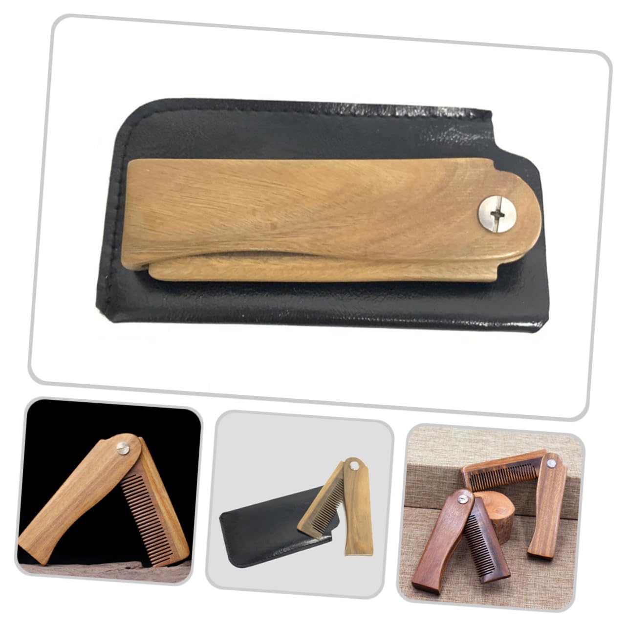 5sätze Holz-haarbürste Mit Etui Tragbarer Faltbarer Kamm Für Bart Und Haargestaltung Ergonomisches Design Für Reisen Und Täglichen Gebrauch