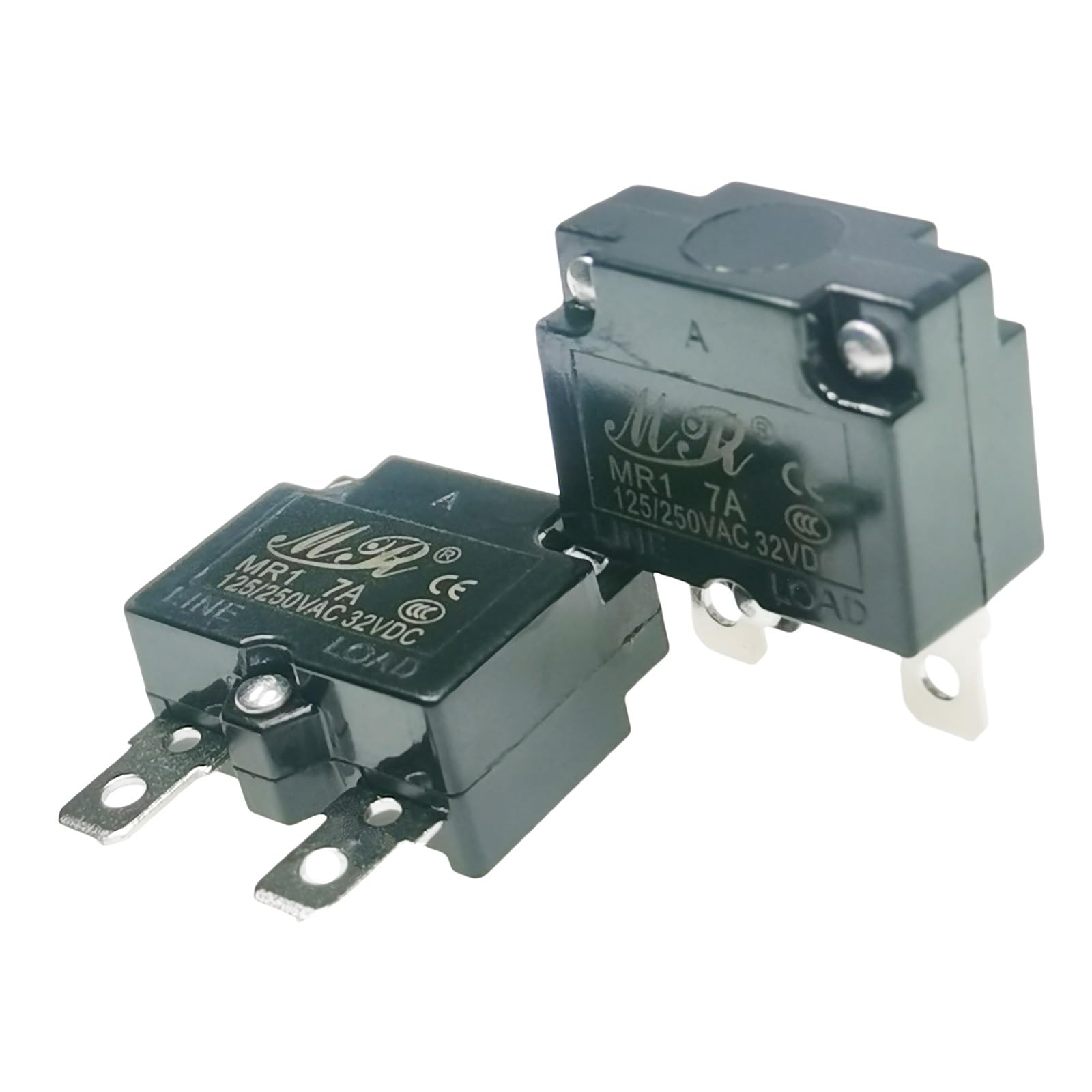Photo 1 of 2 Pcs 7Amp Breaker Fuse Switch Automatic Reset Circuit Thermal Current Overload Protector for Ride On Toy Car Wheels Replacement Part Powered 12V Bumper Car Fuse SUV Truck Boats 125/250V AC 50V DC