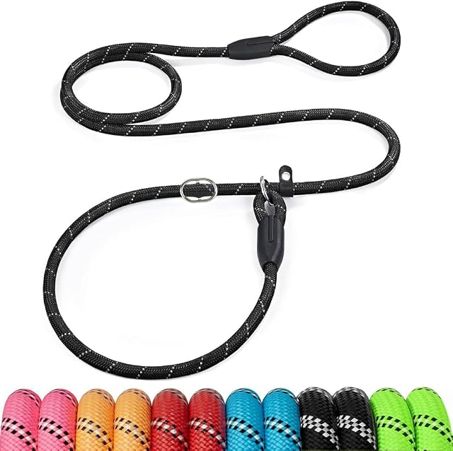 Dog Leash, Heavy Duty 1/2" 3/8" x 6 FT Strong Dog Lead for Small Dogs Training Leash Highly Reflective Threads(3/8 inch x 6Ft,Black)
