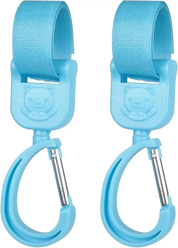 360-Degree Rotating Hooks (2 Pack) - Universal Swivel Hooks for Strollers, Diaper Bags, Purses, Gym Equipment, and Gear, Easy-Clip Heavy-Duty Design (blue)