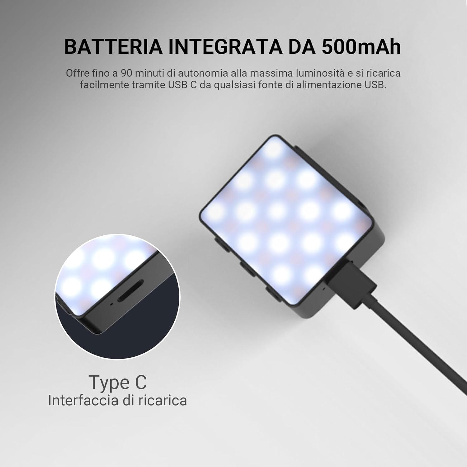 NEEWER BASICS Luce Ausiliaria Magnetica Bicolore per Fotocamera Compatibile con DJI OSMO Pocket 4&3,Mini Faretto Fotografico LED in Plastica Ricaricabile 1,5W per TikTok Vlog Selfie Riprese Video,M24