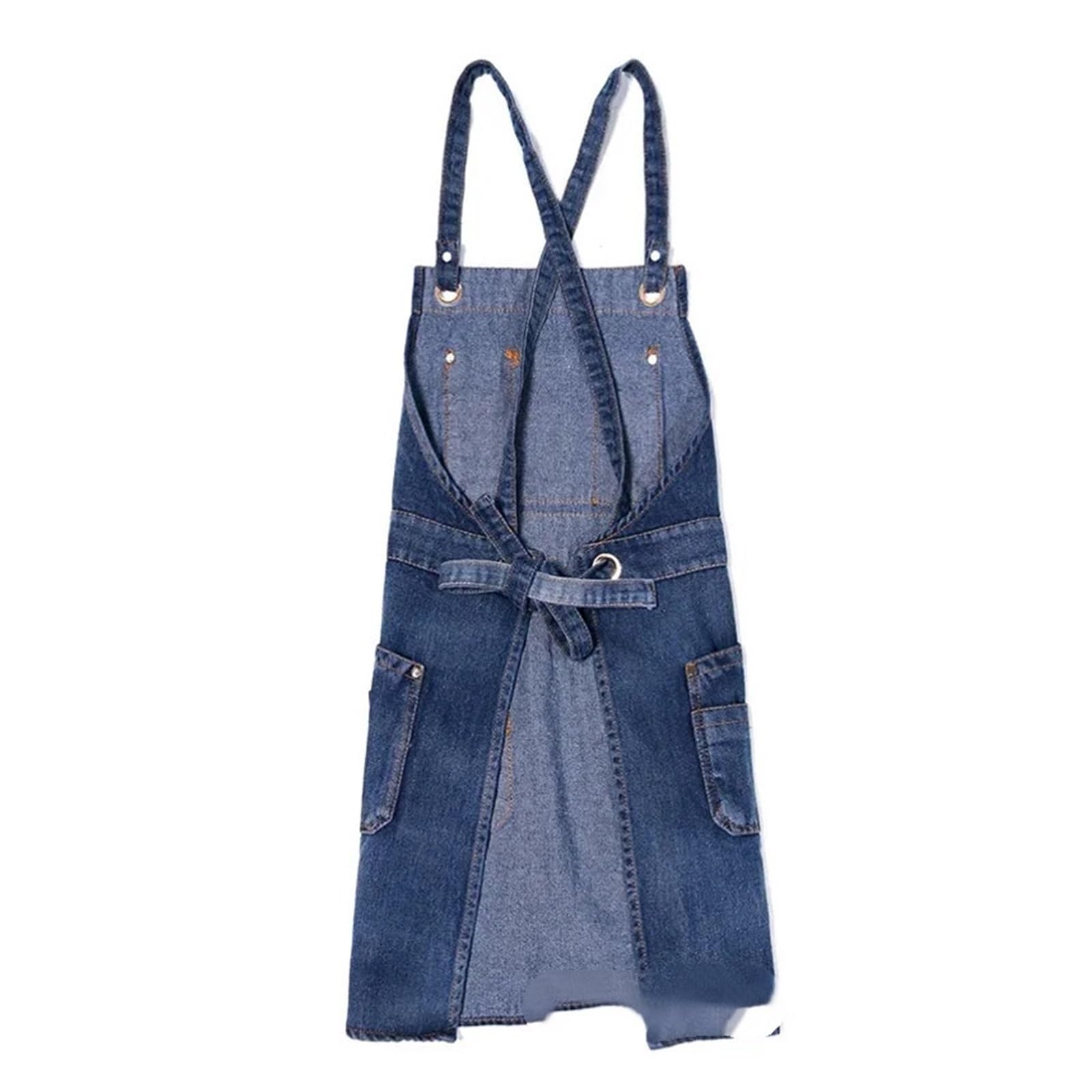 Genérico Grembiule da lavoro in denim, indumento unisex antimacchia con tasca inclinata retrò