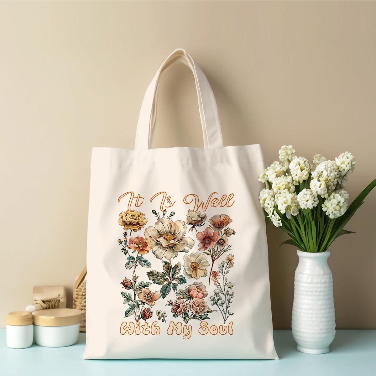 Inspirational Christian Gifts Canvas Tote Bag for Women Girls Christmas Friendship Birthday Grocery Bags - Image 3