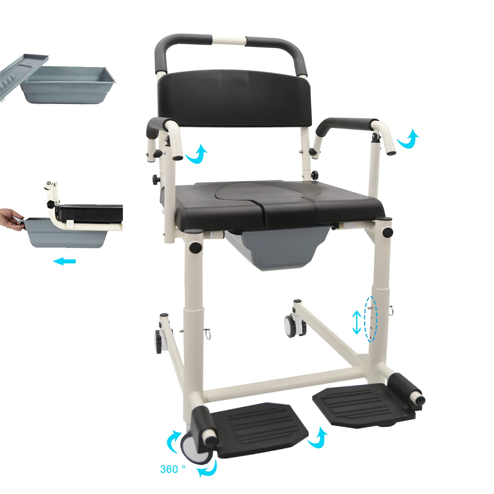 Shower Wheelchair, Shower Chair with Wheels, Wheelchair with 4 Brake
