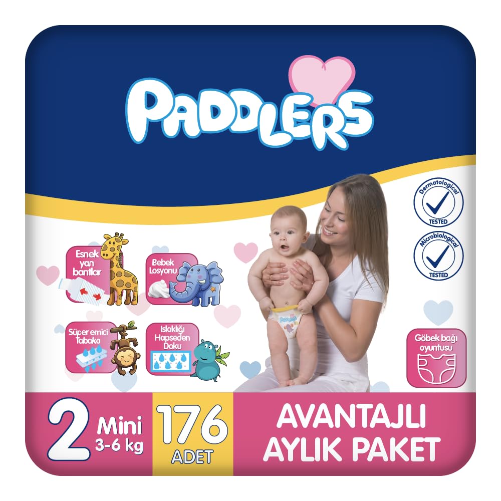Paddlers Bebek Bezi 2 Numara Mini (3-6 Kg) 176 Adet – Aylık Paket