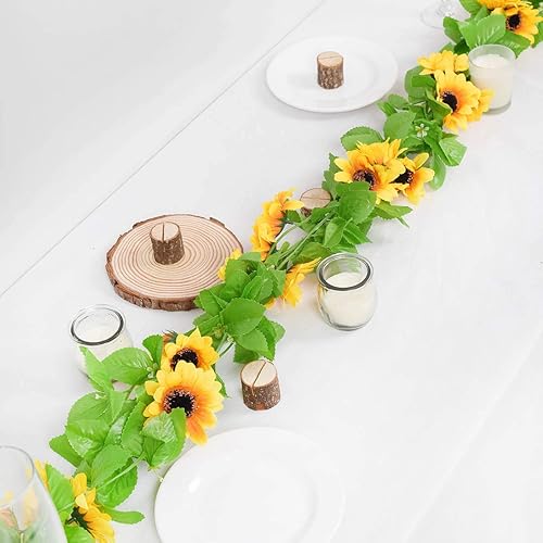 Miniatura 7 de DearHouse Paquete de 4 guirnaldas de girasoles artificiales de seda con hojas verdes, decoración de mesa de boda