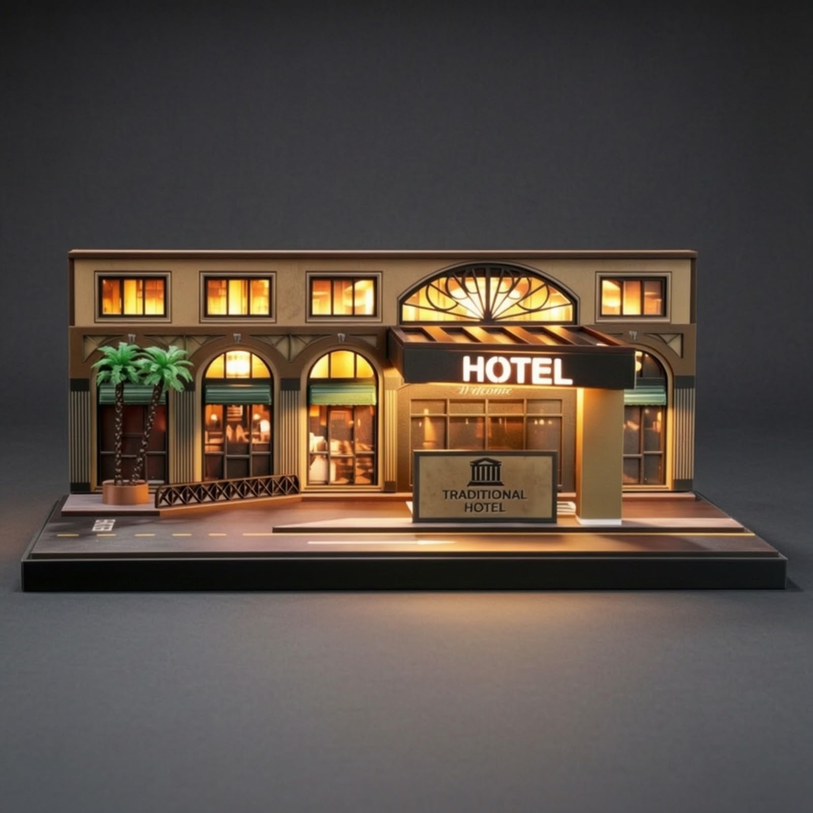 perfeclan Hotel en Miniatura Compacto Diorama Iluminado, Maqueta alojamiento Mini Coches, verdaro, Maqueta Ecionamiento, para Escritorio, Coleccionis