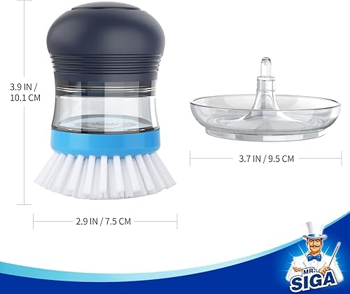 Miniatura 6 de MR.SIGA Juego de almacenamiento de cepillo de palma dispensador de jabón, cepillo de cocina con soporte para limpieza de fregaderos, 1 juego