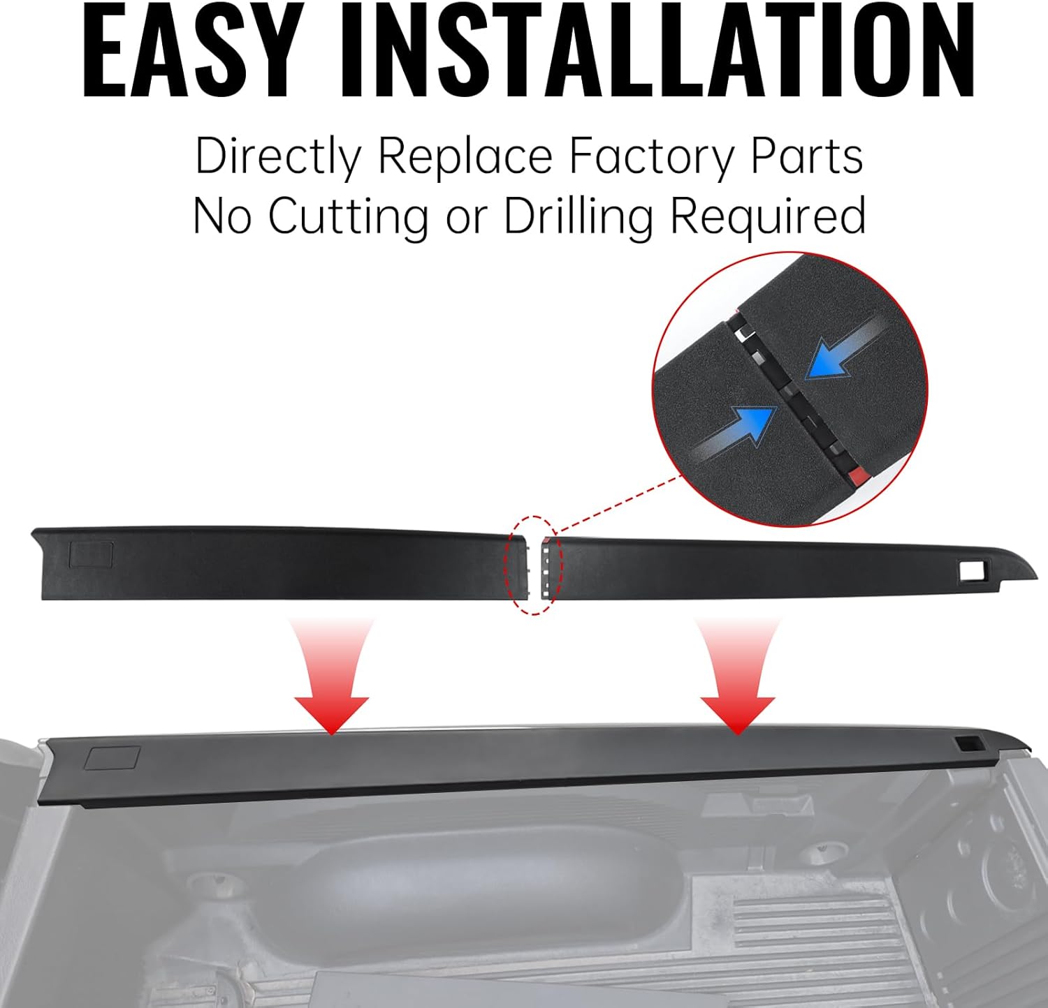 Truck Bed Rail Caps for Dodge Ram 1500 2009-2018, 5'7 W/Stake Holes Bedrail Covers Side Rail Protectors Molding Caps for Pickup Truck w/5'7" Dodge Ram 1500 Accessories, OEM Replacement #55372199AE