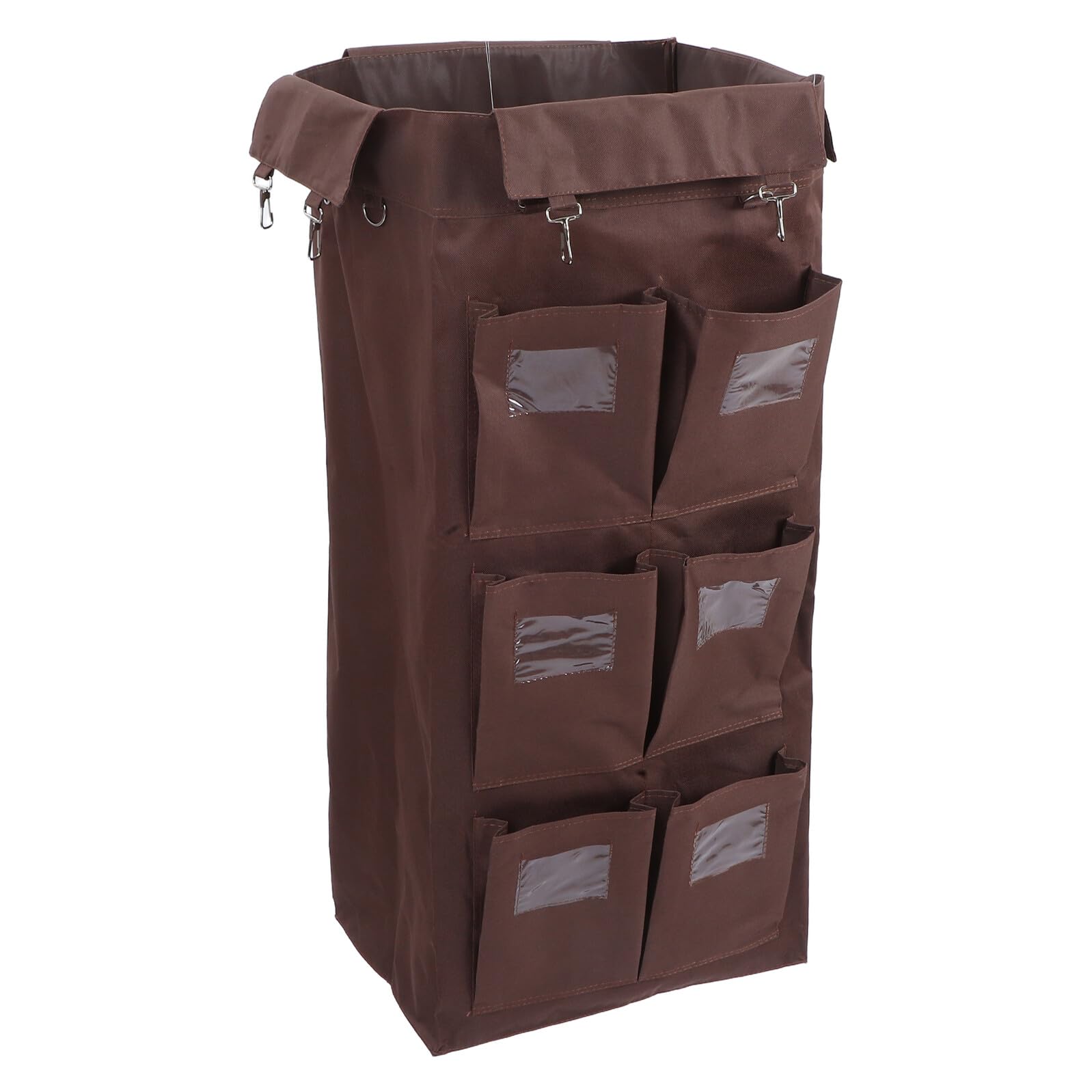 Healeved Bolsa para Carrito de Lavandería con 6 Bolsillos Tela Doble Cara de 85 CM de Alto Gancho Metálico para Colgar Bolsa Reutilizable para Ropa Sucia Hoteles y Limpieza Comercial