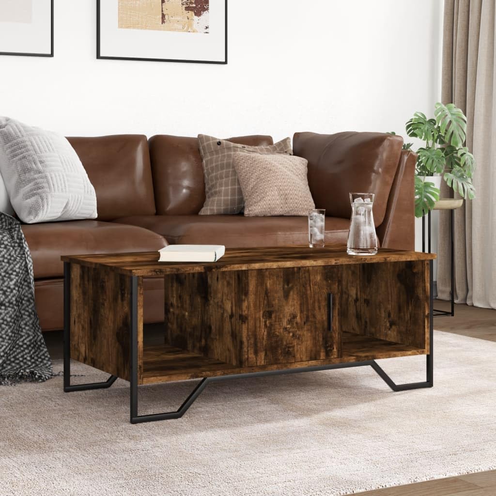 Mesa de café roble 100 x 51 x 40 cm de madera con marco resistente y mucho espacio de almacenamiento para muebles de sala de estar