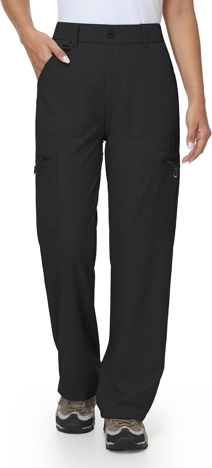 MIVEI Women's Quick Dry Hiking Pants with Potty Zipper - Elastic Waist Water-Resistant Stretch Lightweight Cargo Outdoor Pant
