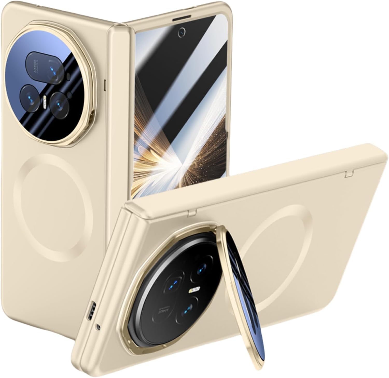 Case for Honor Magic V5, Shock and Drop Resistant, Lens and Hinge Protection, Built-in Screen Protector and Stand, Wireless Charging Compatible (Gold)