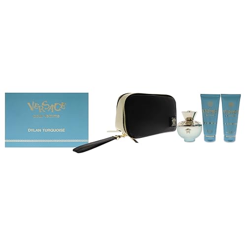 Versace Dylan Turquoise Pour Femme - Spray EDT de 3.4 onzas, gel corporal perfumado de 3.4 onzas, gel perfumado de baño y ducha de 3.4 onzas, bolsa