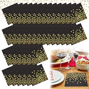 Heveer TJYDCJZ01 Czarne Serwetki Złote Kropki 40 sztuk