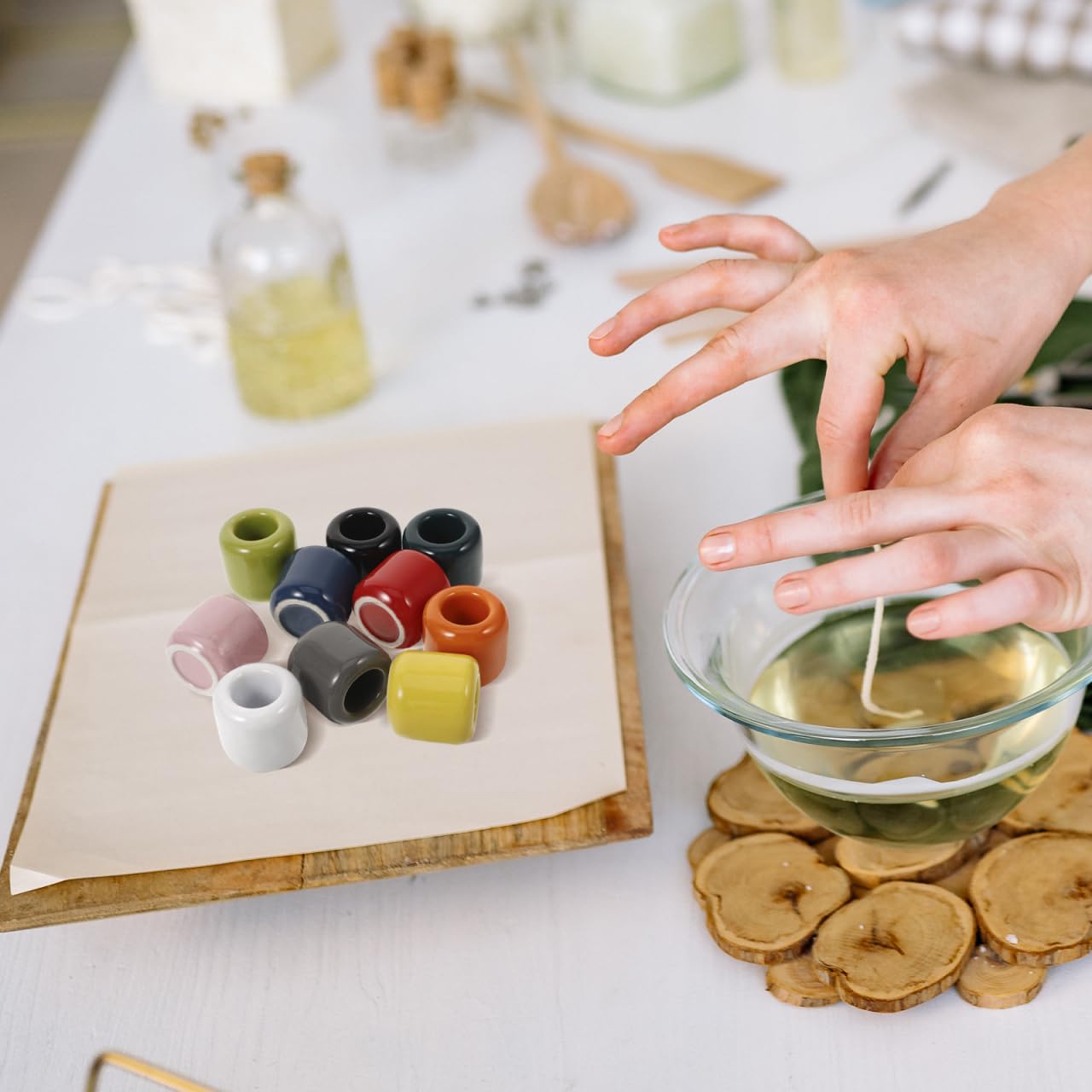 Vaguelly 10 sztuk ceramicznych świeczników na świece do dekoracji weselnych i uroczystości, stylowa dekoracja stołu do medytacji i rytuałów, wszechstronne zastosowanie