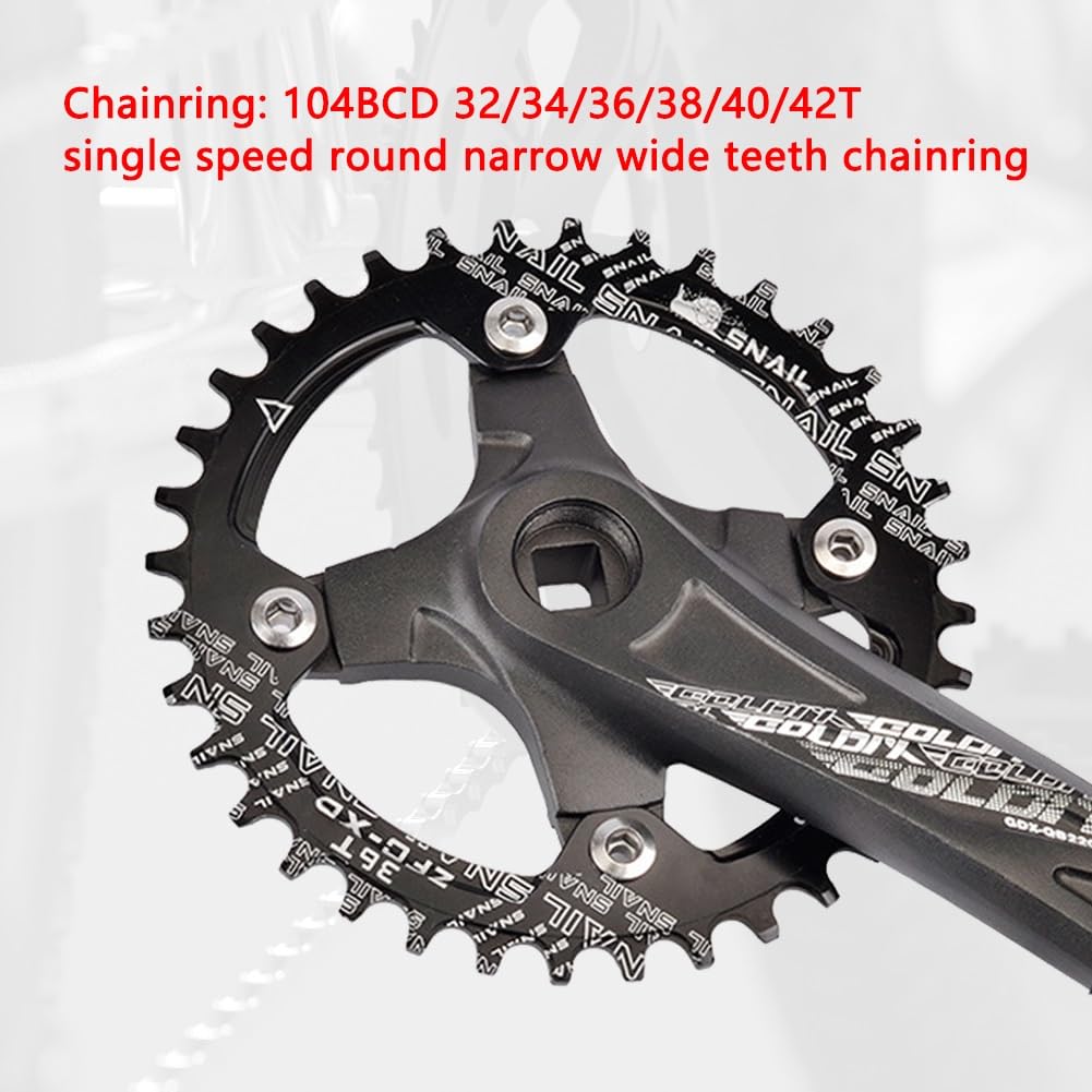 Guarnitura per Mountain Bike a velocità Singola 170/175 mm, pedivelle con Fori a Diamante per Bici da Strada con 104 corone Rotonde Strette e Larghe da 32/34/36/38/40/42 Denti, ADA