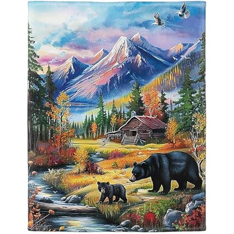 HommomH Black Bear Blanket, Wild Animal Throw Blankets for Couch Sofa Bed, Soft and Lightweight, 60"x80" Cover