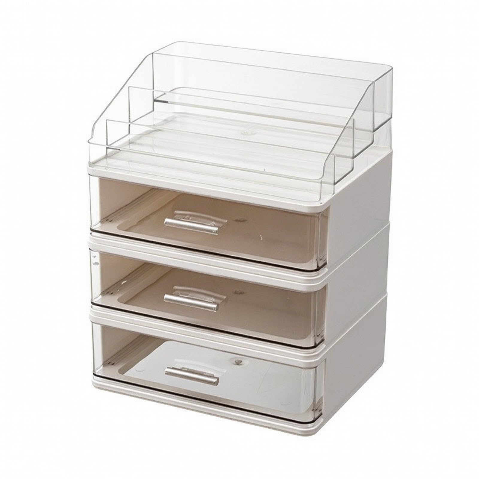 Woideklu Transparent Kosmetik-Organiz mit Ablagefach Transparent Kosmetikorganiz mit Schublade Kosmetikaufbewahrungsbox für Waschtisch, Badezimm, Weiß, 3