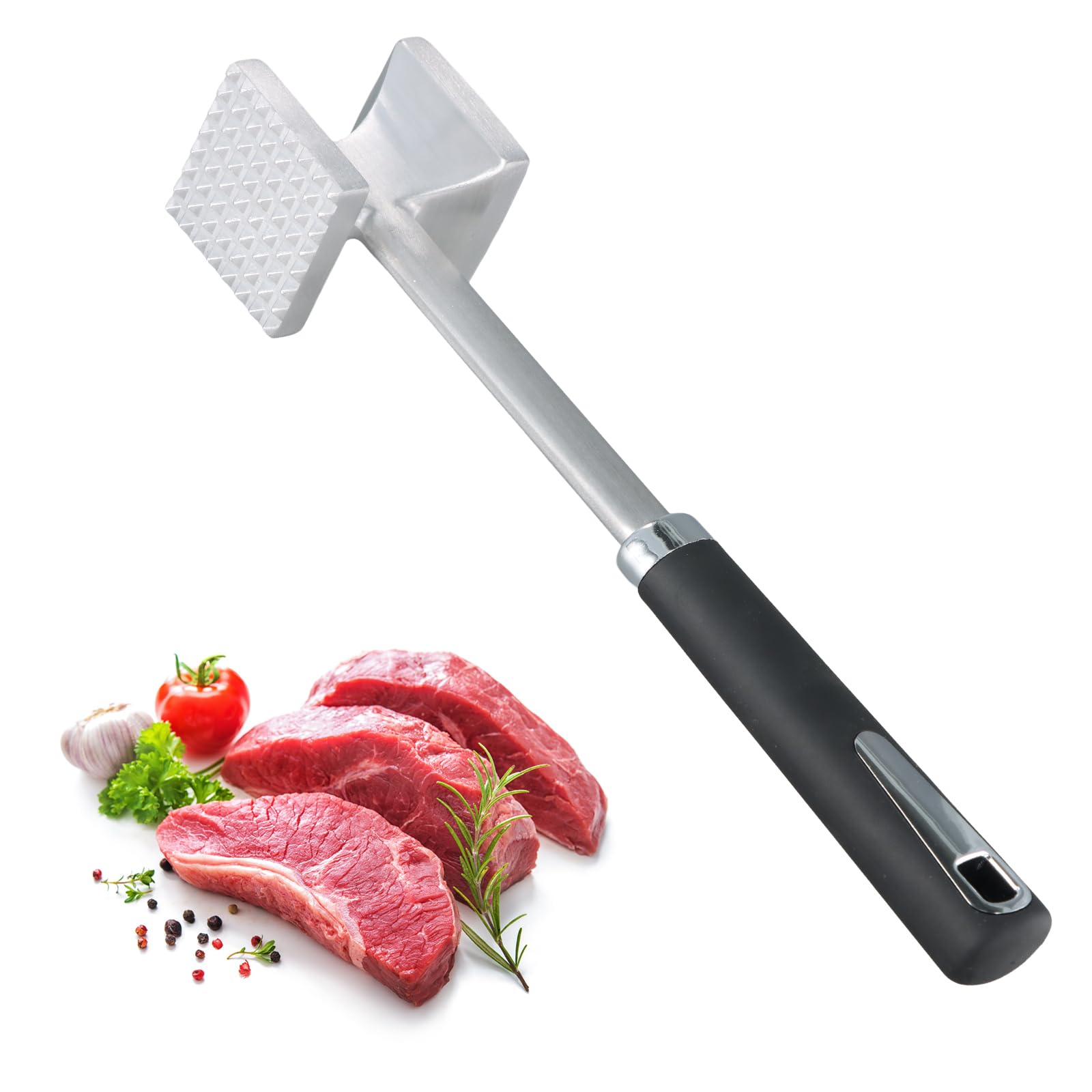 Meat Tenderizer Hammer, Heavy Duty Dual Sided Metal Mallet with Spiked and Flat Surfaces, Stainless Steel Meat Pounder for Steak Chicken Poultry Beef, Kitchen BBQ Tool
