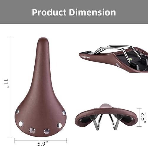 Miniatura 4 de ROCKBROS Asiento de bicicleta, asiento de bicicleta de cuero vintage, asiento de bicicleta impermeable, cómodo asiento de bicicleta para hombres y