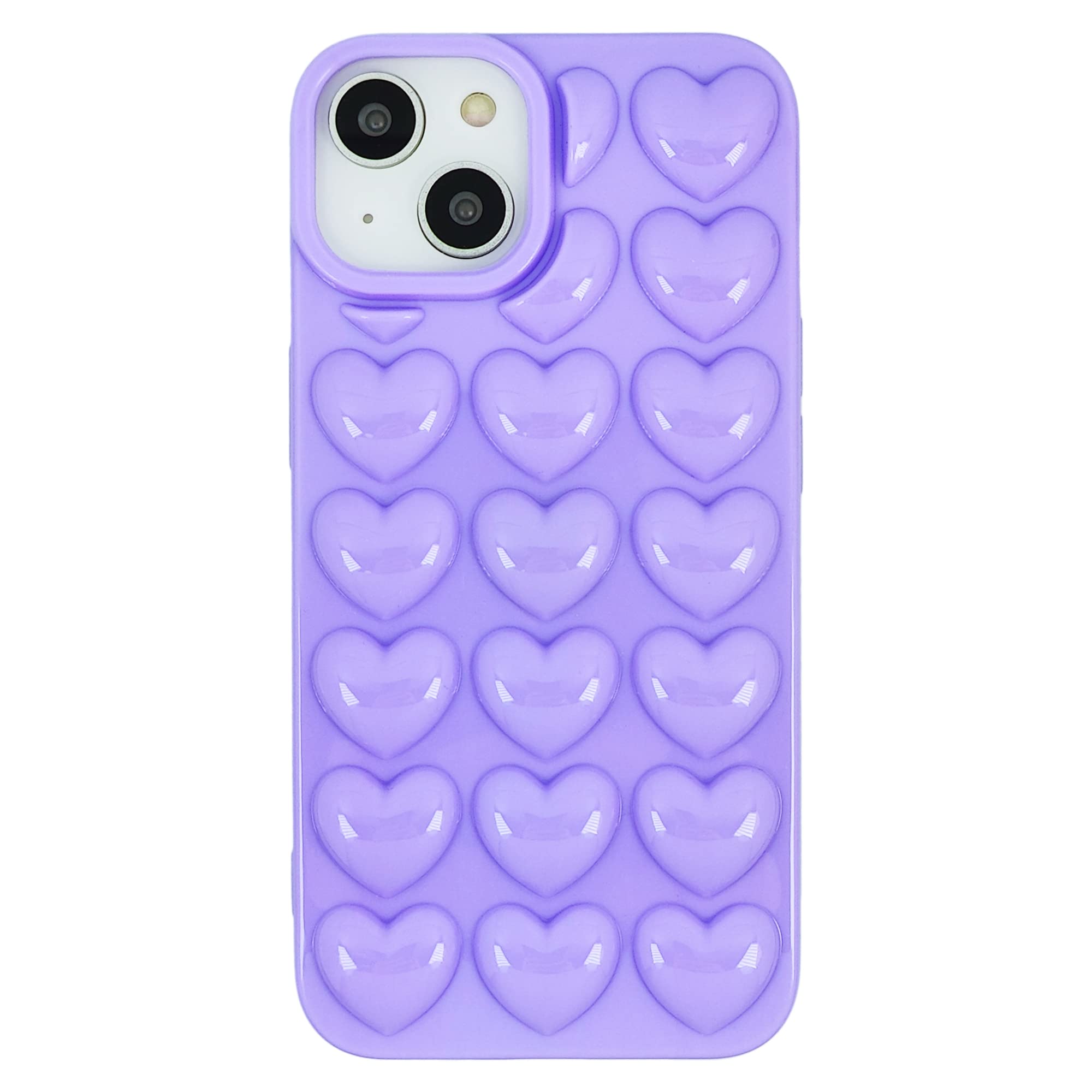 DMaos iPhone 15 Pro Case for Women 3D Pop Bubble Heart Kawaii Gel Cover, Cute Girly for iPhone15 Pro 6.1 inch - Lavender - Image 2