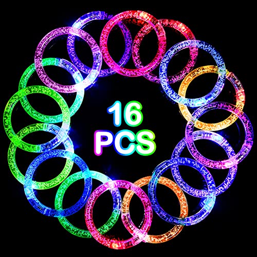 AUAUY 16 Stück LED Leuchtarmbänder Blinkende Armbänder in der Dunkelheit Party Zubehör Glowstick Armband, Beleuchtendes Spielzeug für Geburtstagsparty Geschenke, Armreif für Kinder Erwachsene
