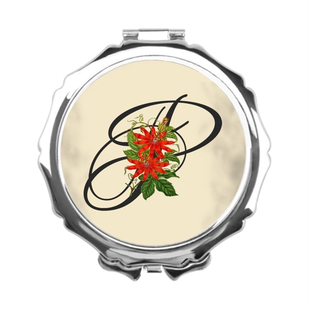 Yolana Initial P Vintage Passion Flower Personalised Mirrors Illustration Personalised Compact Mirror Kitchen