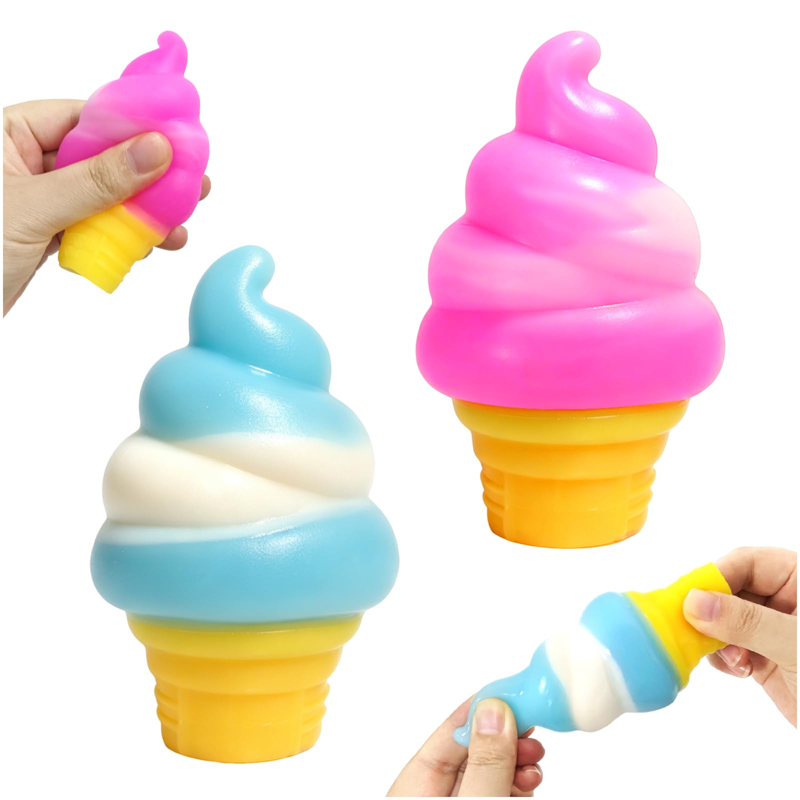 2 Pcs Ice Cream Squeeze Squishys, Ice Cream Cone Squishys, Slow Rise Sensory Fidget Toy, Summer Sensory Stress Relief, Squeeze Toys for Anxiety Relief for Kids Adults, Sensory Squishies Fidgets Gifts — image 1