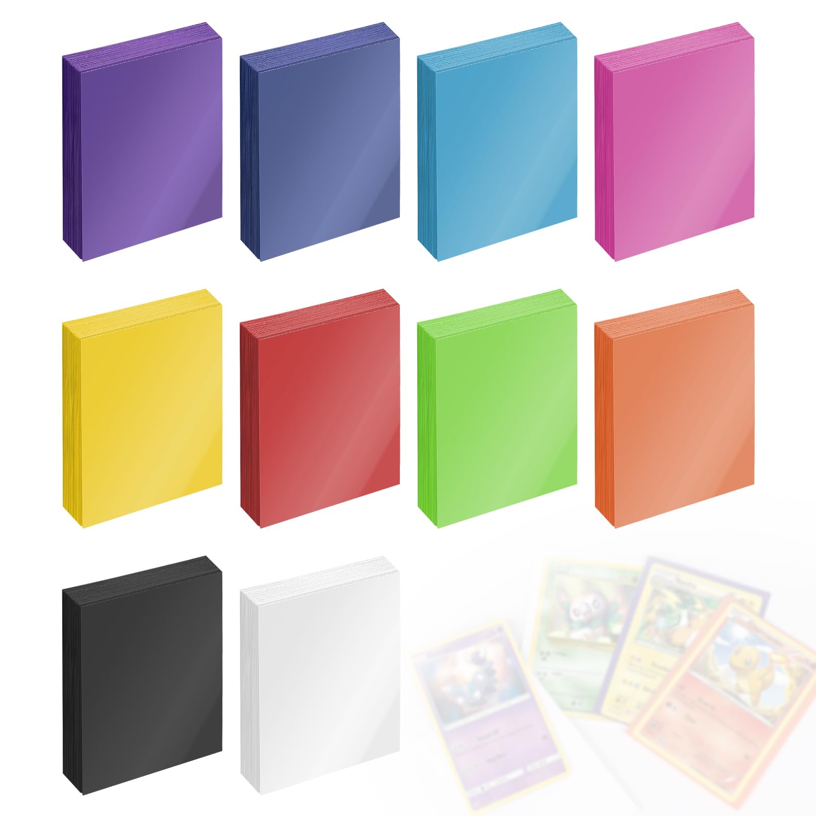 MIGUBIGU Pack of 500 Coloured Card Sleeves 66 x 91 mm, Plastic Soft Trading Card Sleeves Matte Frosted Back, 10 Colours for Trading Cards - BigaMart MIGUBIGU Pack of 500 Coloured Card Sleeves 66 x 91 mm, Plastic Soft Trading Card Sleeves Matte Frosted Back, 10 Colours for Trading Cards - BigaMart