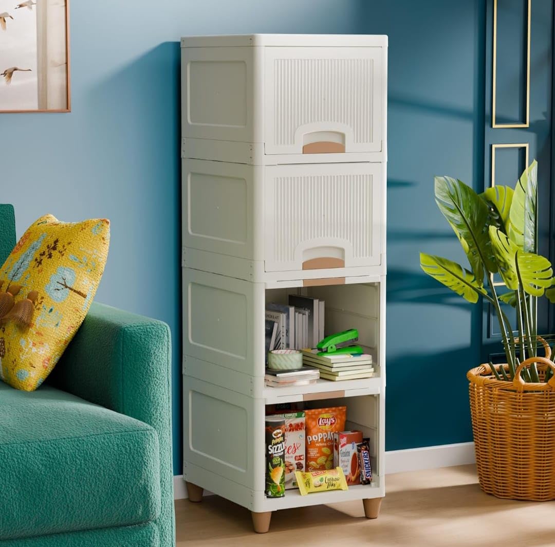 Plastic Wardrobe for Clothes : Versatile Plastic Cupboard for Storage Organizer & Organisers Storage Box for Clothes (White, 4XL)-image-4