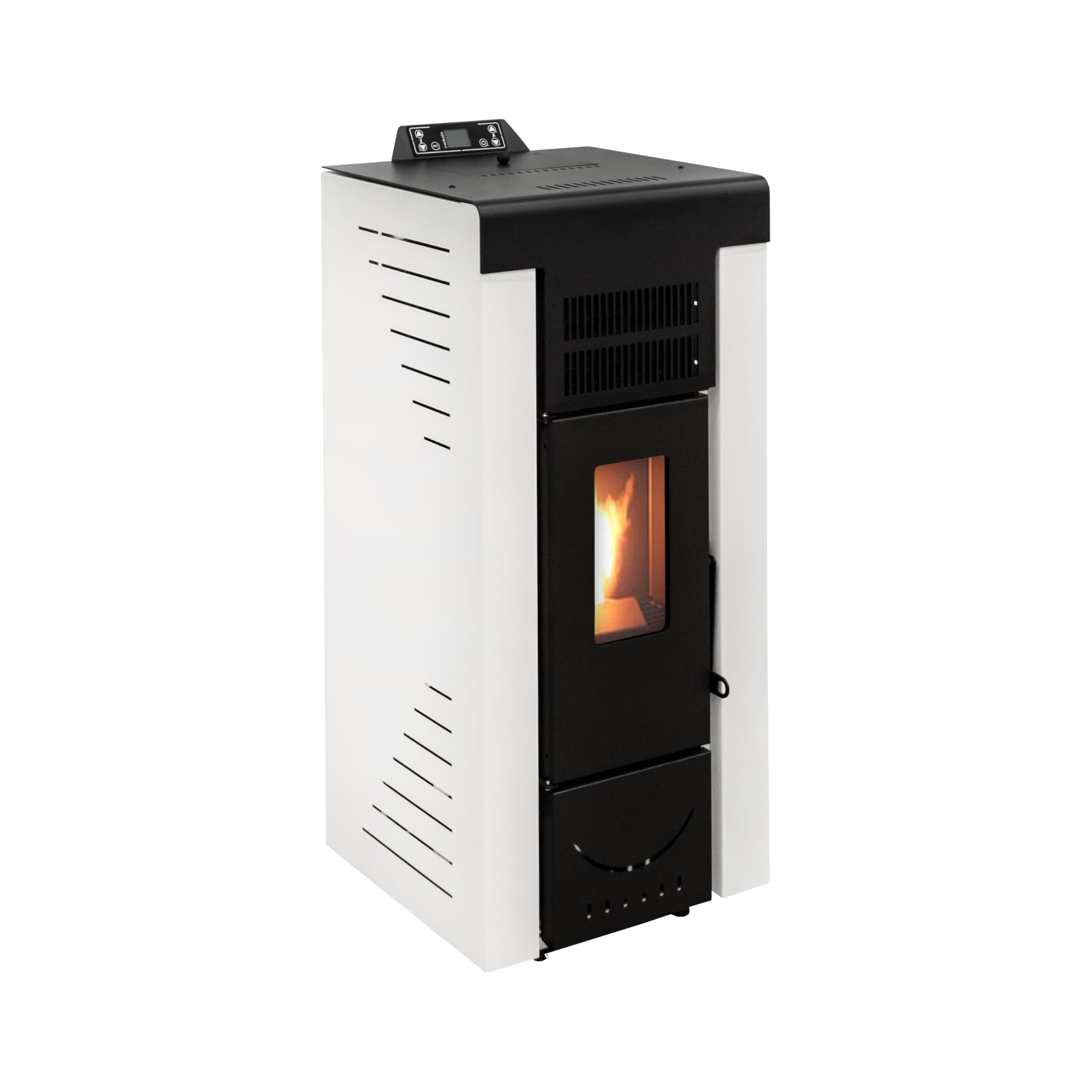STUFE A PELLET ITALIA Niagara 14 kW Canalizada WiFi - Estufa de aire ventilada Eficiencia 89% Calienta 130 m² Autonomía 15 H 5 velocidades 5 niveles Potencia programable Garantía 24 meses Blanco