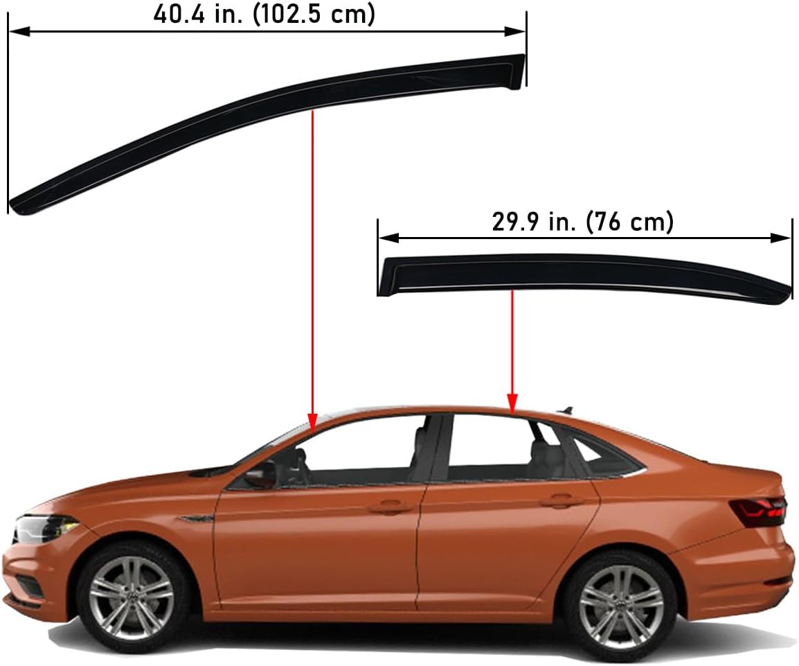 Lightronic Extra Durable Outside-Mount Auto Vent Window Visor, Fits 2011-2018 Volkswagen Jetta, UV Protection Rain Guard, Original Wind Deflector, No-Drill Easy Install, Dark Smoke, 4-Pcs