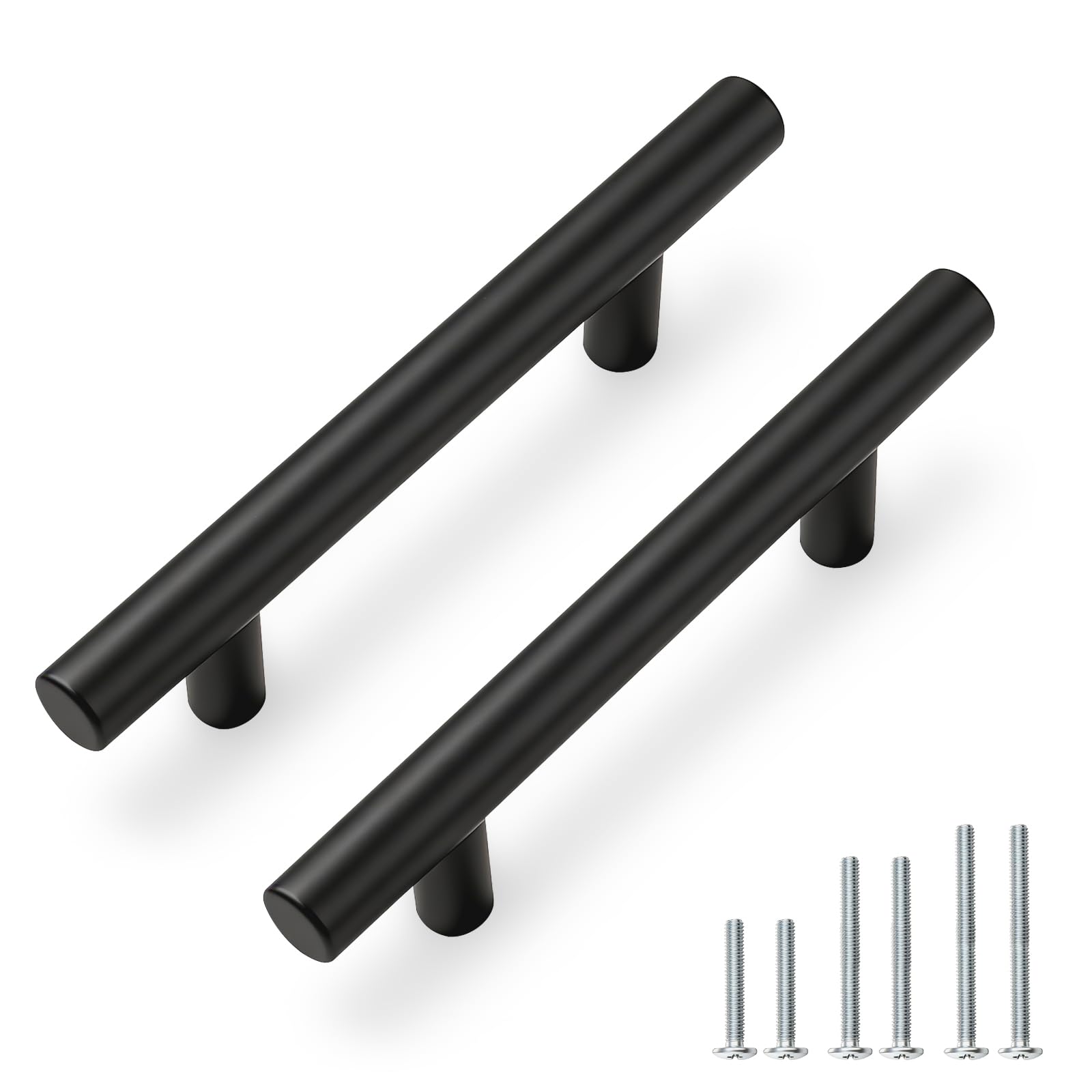 PinLin 5 Pack Kitchen Door Handles 76mm Hole Centre Flat Black Cabinet Handles Stainless Steel Cupboard T Bar Handle (Screws Included)