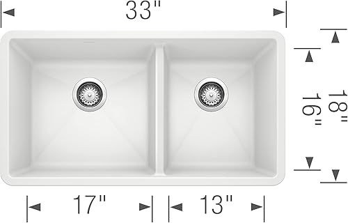 Miniatura 2 de BLANCO 441125 Precis Silgranit 6040 Fregadero de cocina de doble tazón para montaje inferior, 33 pulgadas de largo x 18 pulgadas de ancho x 9.5