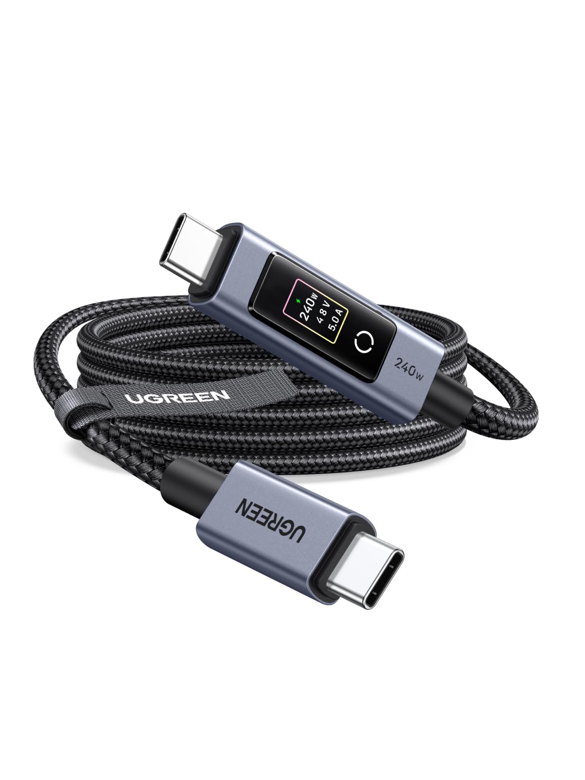 UGREEN Nexode Cavo USB C PD 3.1 240W con Display Digitale a LED (2M) | Type C Nylon Intrecciato, Compatible con iPhone 17 Pro Max Air/16/15, iPad, Galaxy S26/S25/S24, Pixel 10/9, ecc.