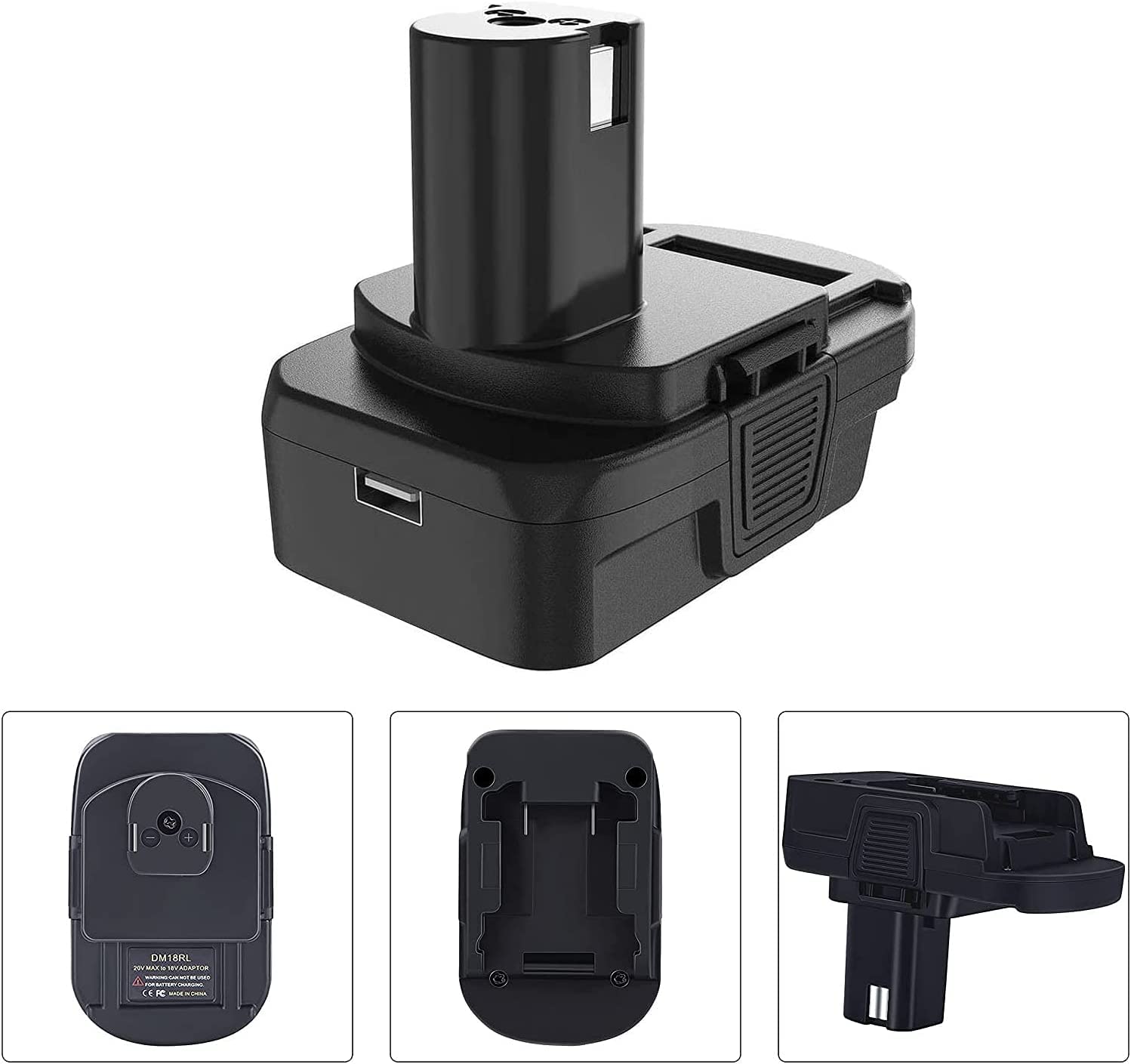 DM18RL - Adattatore per batteria Roybi 18 V, con USB per Dewalt per batteria Milwaukee M18, convertire in batteria agli ioni di litio Ryobi 18 V RB18L50 RB18L40 RC18115 5132000047 RB18L20 ecc
